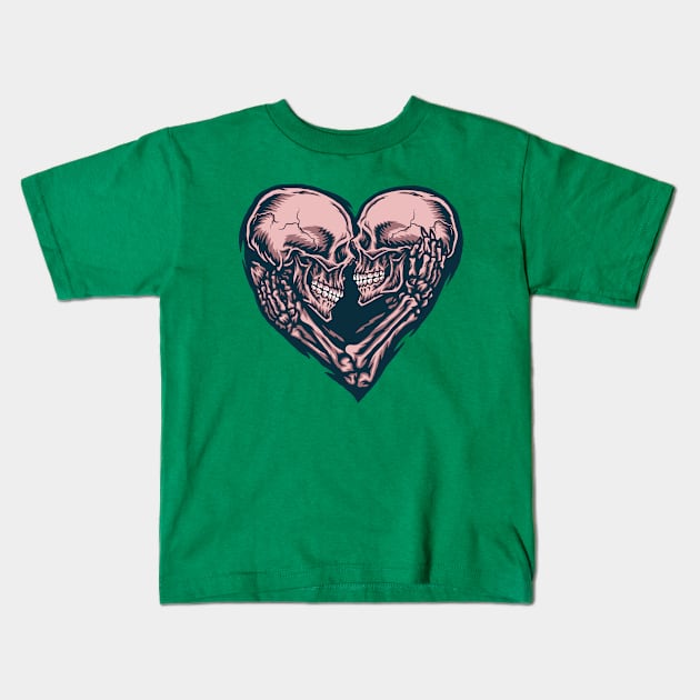 Skull Couple Heart Illustration Kids T-Shirt by Mako Design 